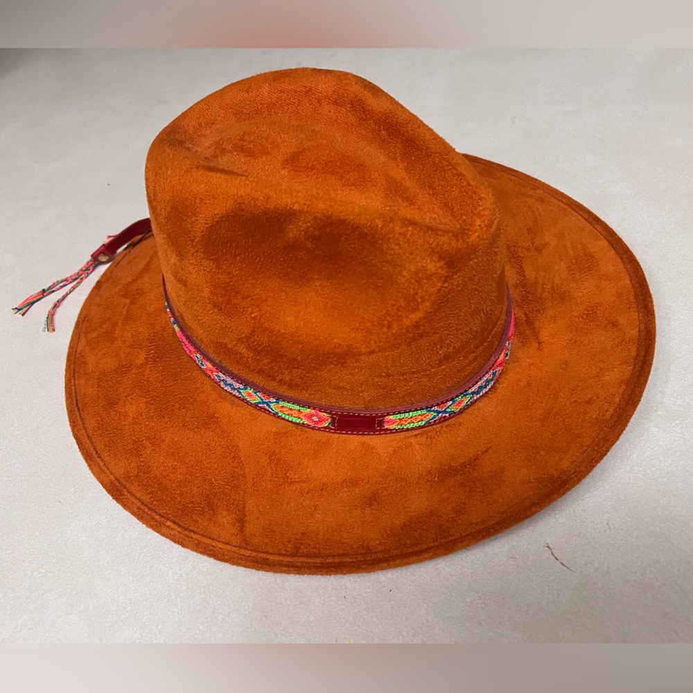 Vibrant Orange Suede Hat - Made in Mexico